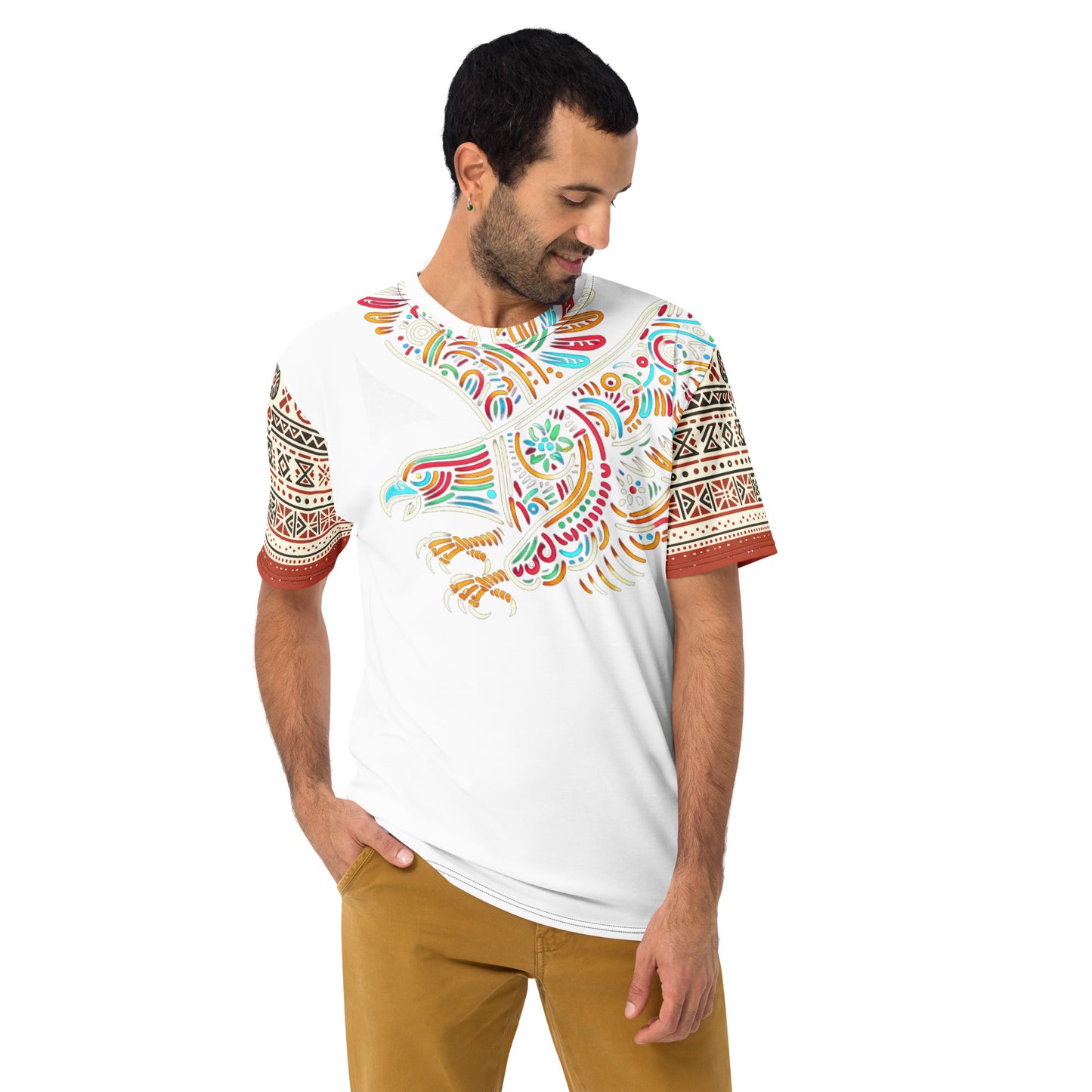 Mexican Eagle Line Art T-Shirt with Prehispanic and Folkloric Designs Men's t-shirt