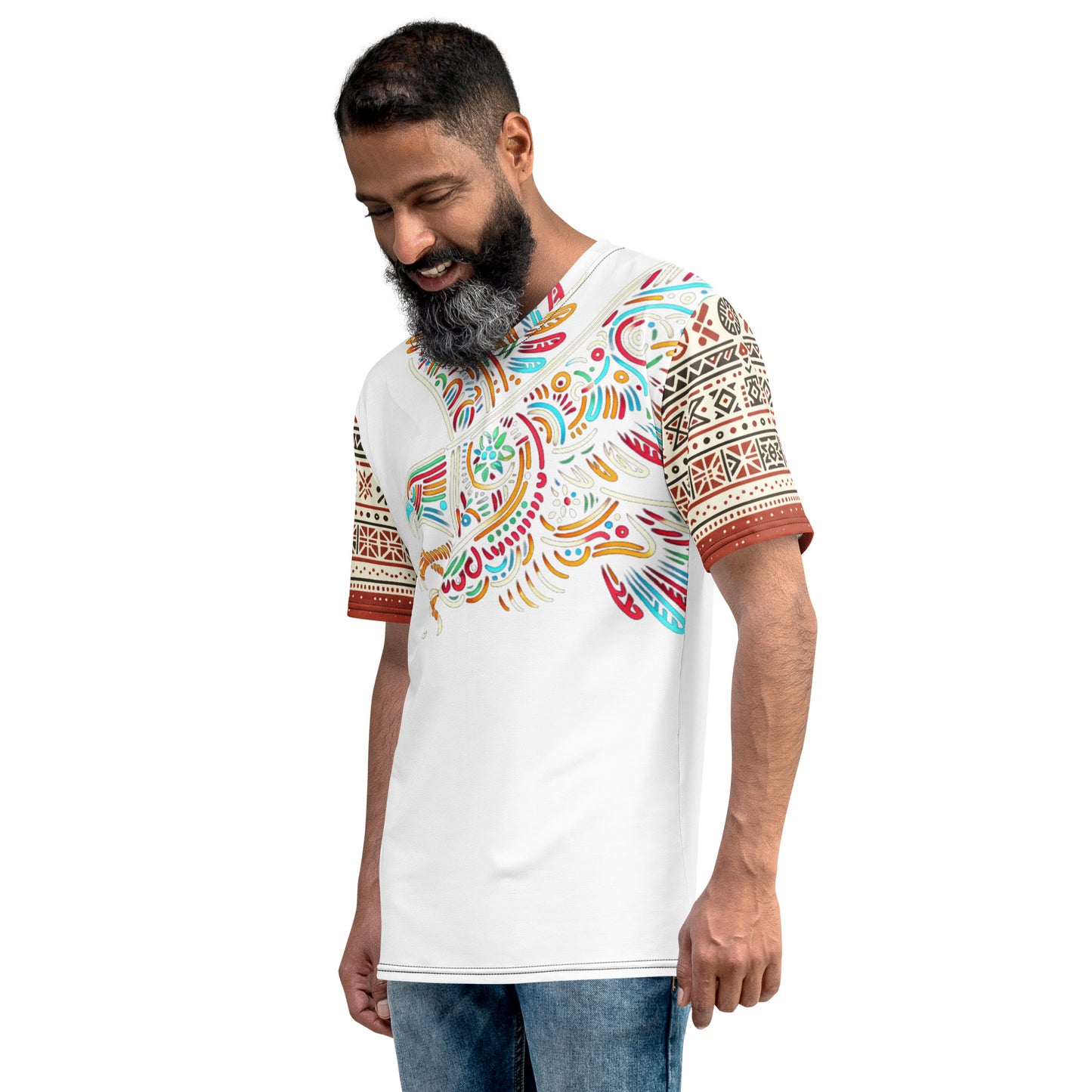 Mexican Eagle Line Art T-Shirt with Prehispanic and Folkloric Designs Men's t-shirt