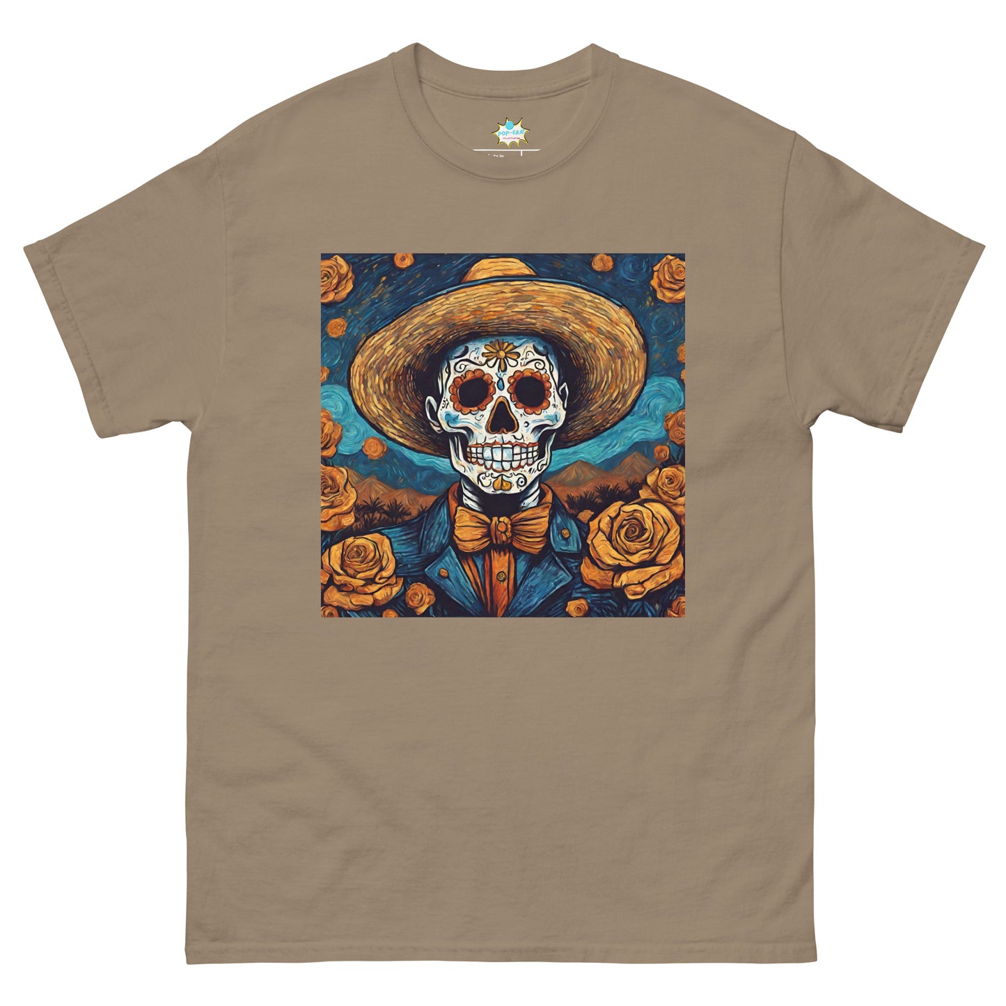 Men's classic tee. Van Gogh Self-Portrait Skull in Death's Day wit Cempasuchil Flowers.