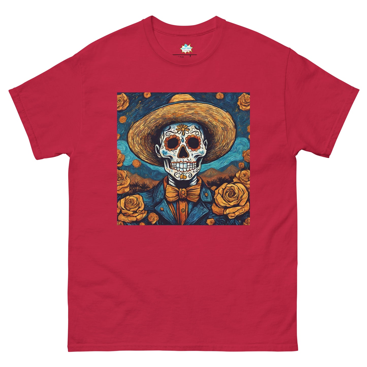 Men's classic tee. Van Gogh Self-Portrait Skull in Death's Day wit Cempasuchil Flowers.