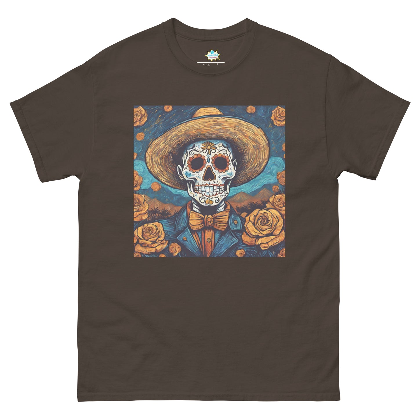 Men's classic tee. Van Gogh Self-Portrait Skull in Death's Day wit Cempasuchil Flowers.