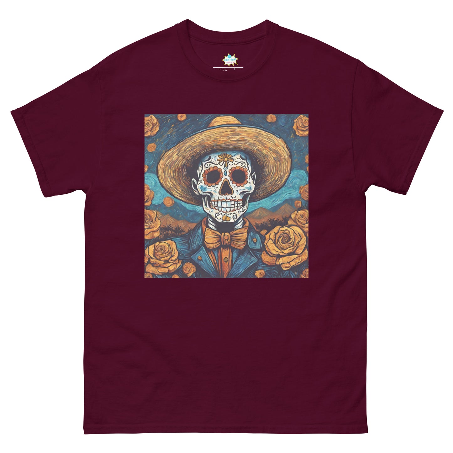 Men's classic tee. Van Gogh Self-Portrait Skull in Death's Day wit Cempasuchil Flowers.