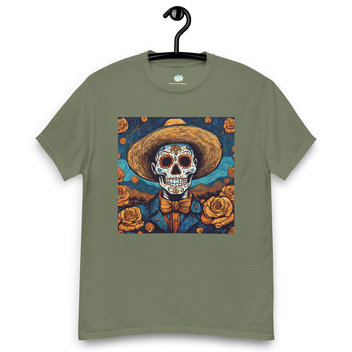 Men's classic tee. Van Gogh Self-Portrait Skull in Death's Day wit Cempasuchil Flowers.