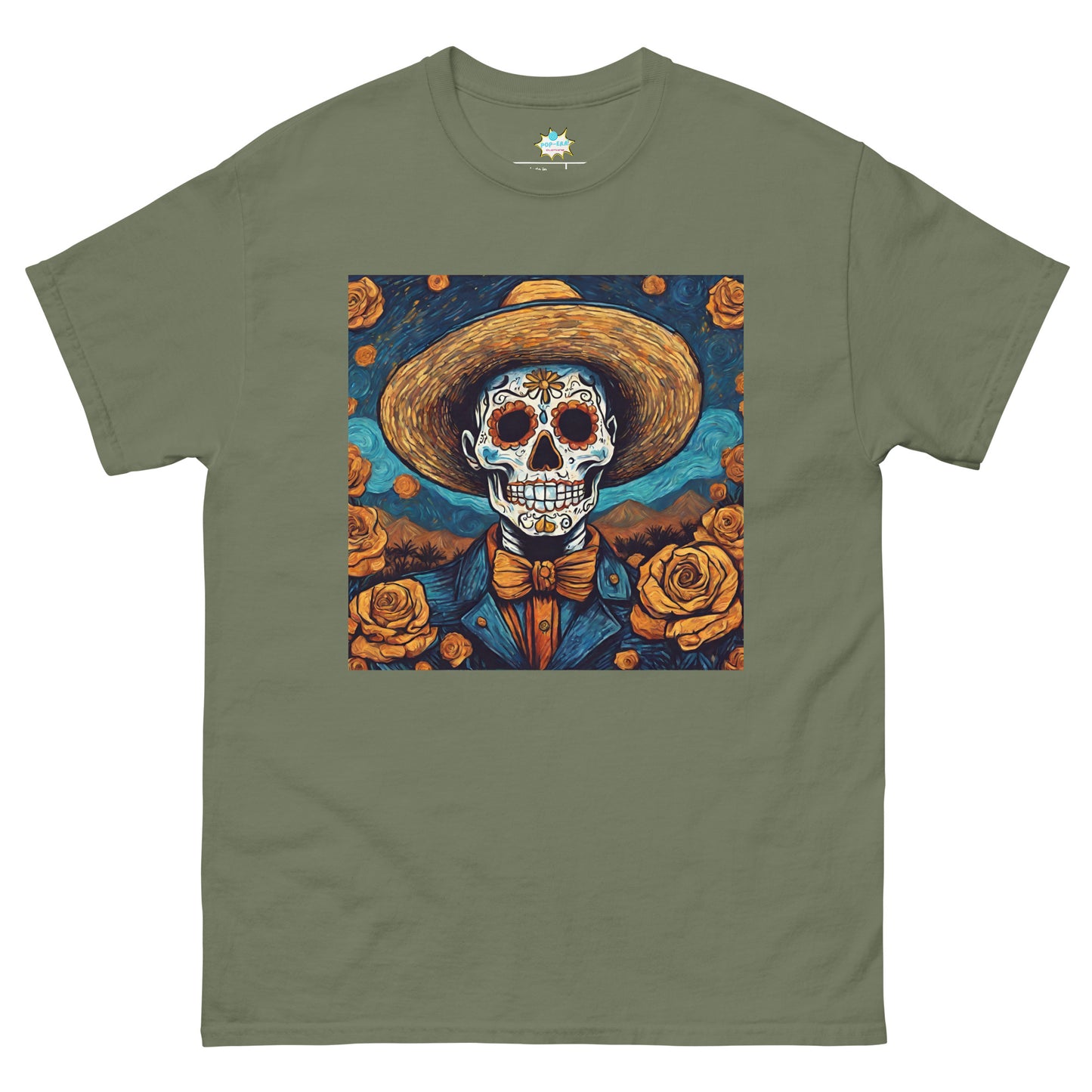 Men's classic tee. Van Gogh Self-Portrait Skull in Death's Day wit Cempasuchil Flowers.