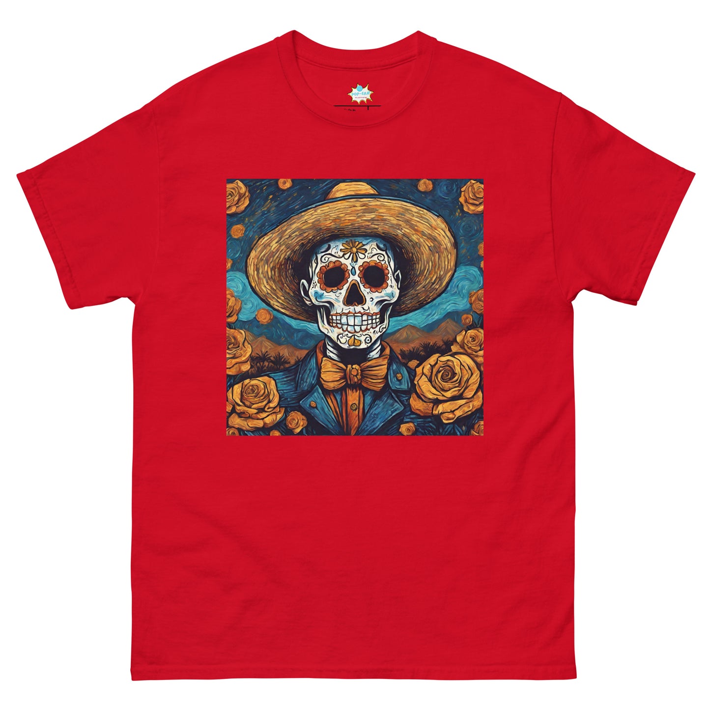 Men's classic tee. Van Gogh Self-Portrait Skull in Death's Day wit Cempasuchil Flowers.