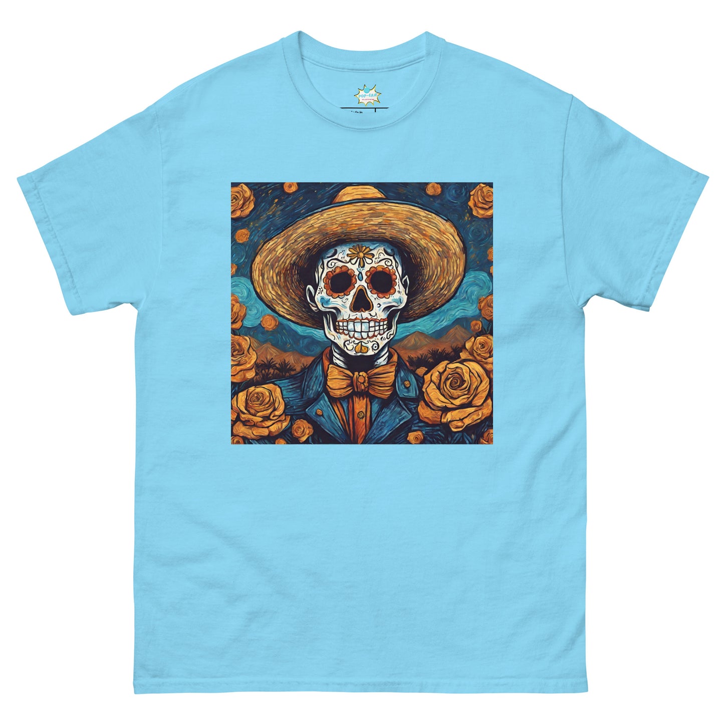 Men's classic tee. Van Gogh Self-Portrait Skull in Death's Day wit Cempasuchil Flowers.