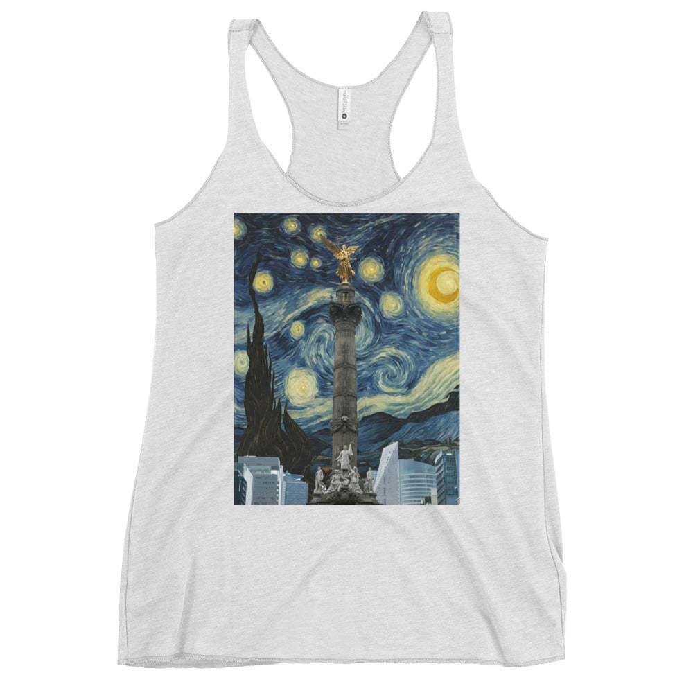 Women's Racerback Tank El angel de la Independencia on a Starry Night