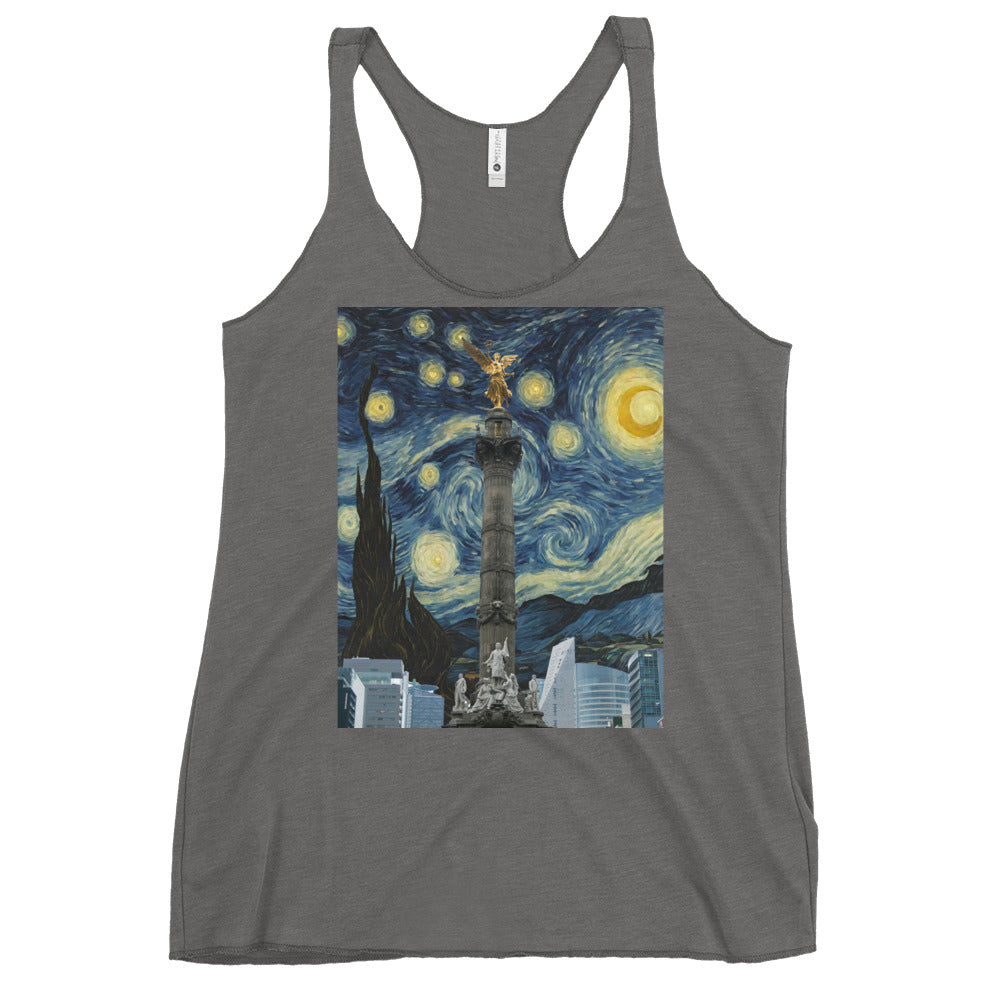 Women's Racerback Tank El angel de la Independencia on a Starry Night