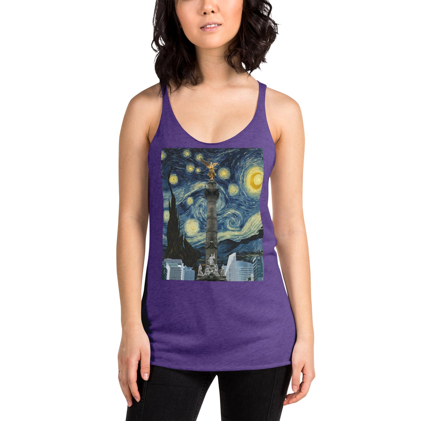 Women's Racerback Tank El angel de la Independencia on a Starry Night