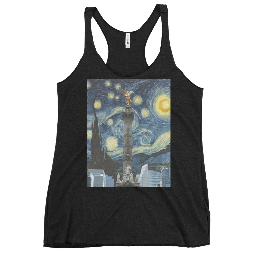 Women's Racerback Tank El angel de la Independencia on a Starry Night