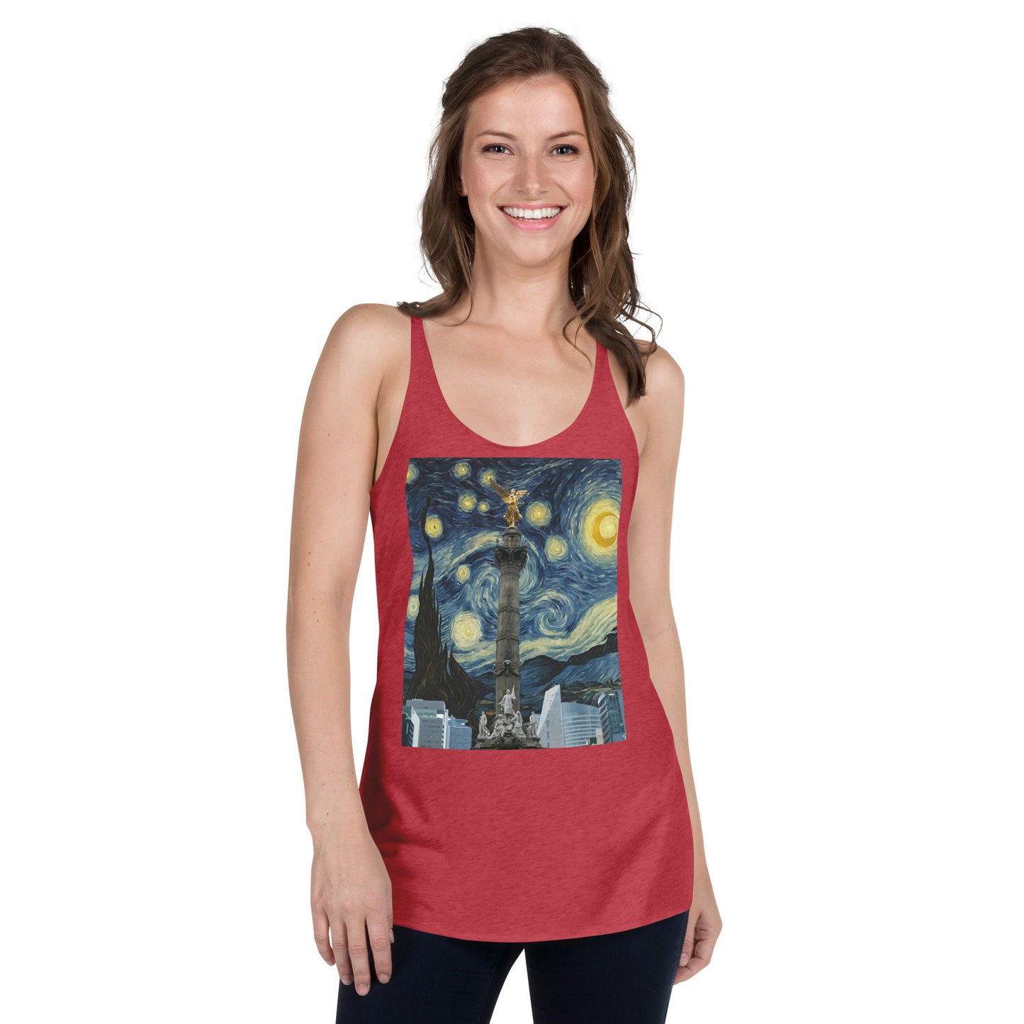 Women's Racerback Tank El angel de la Independencia on a Starry Night