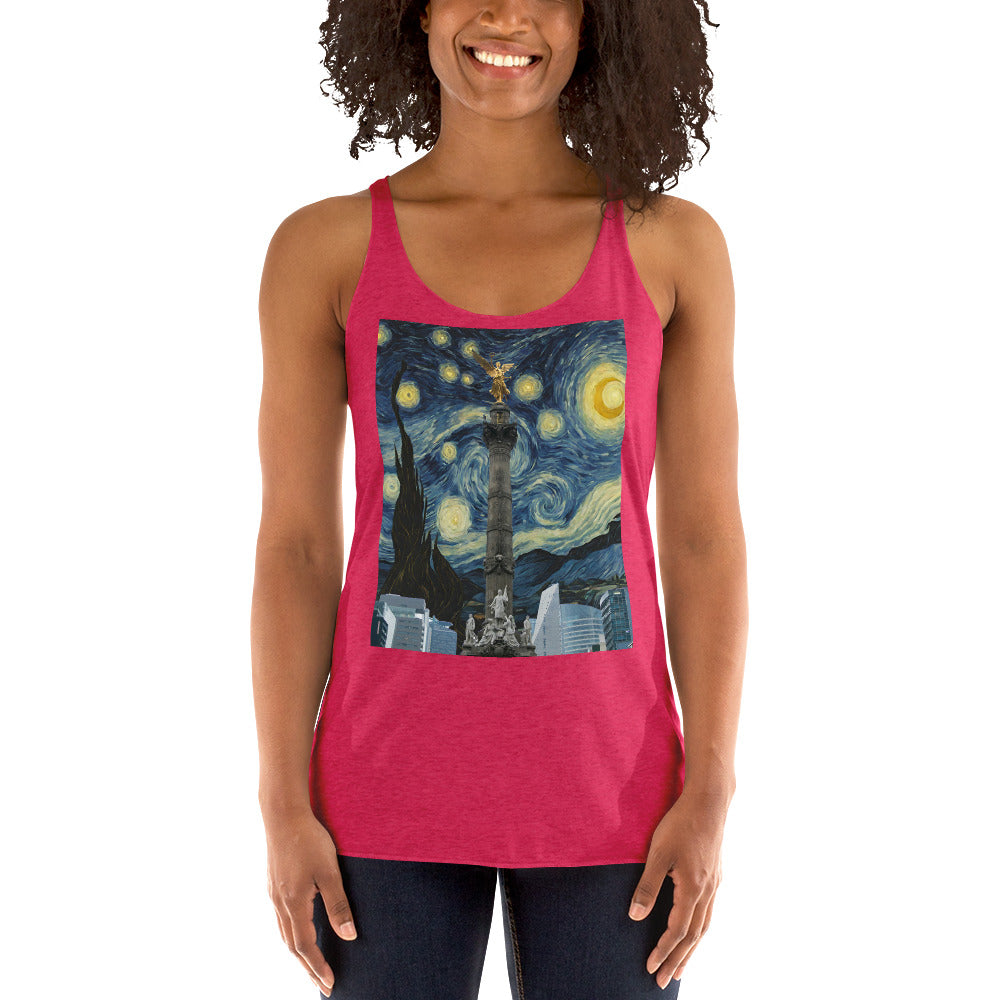 Women's Racerback Tank El angel de la Independencia on a Starry Night